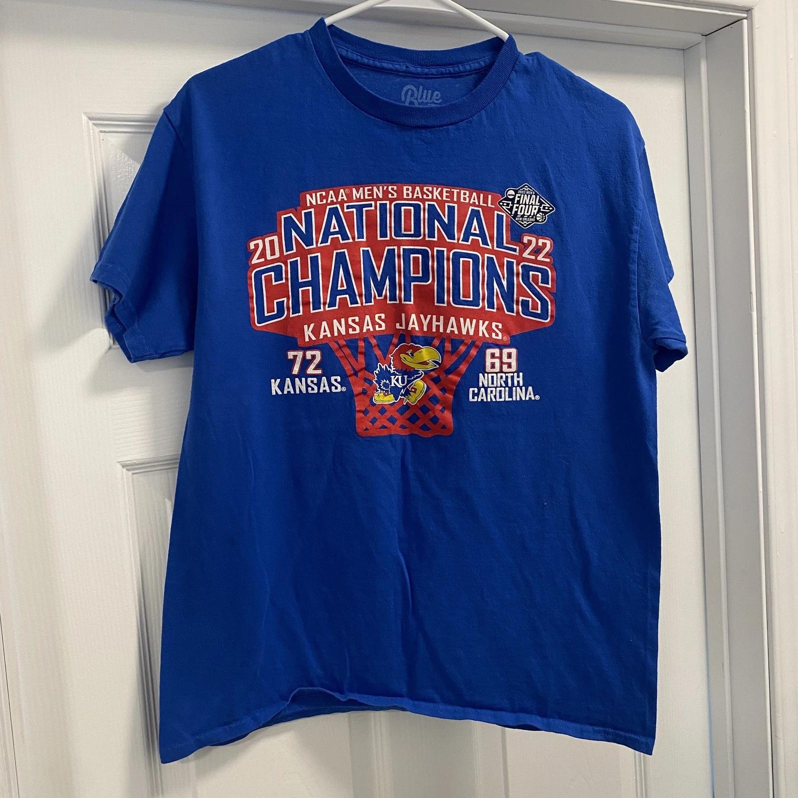 Kansas Jayhawks 2022 National Champions Shirt Men’s Medium Blue 84 Short Sleeve S