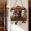Key Holder For Wall 2D Flat Cow Key Rack With 4 Hooks Wood Bathroom Coat Hook For Hallway Bathroom Kitchen Closet Living Room