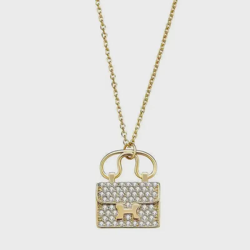 All-Match Titanium Steel H Bag Necklace - Advanced Design Clavicle Chain with Diamonds for Women - Perfect Gift for Girlfriends.