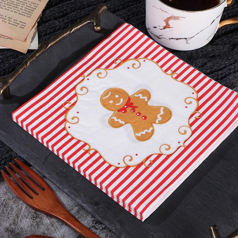 Red Striped Gingerbread Man Party Napkin for Festive Decor