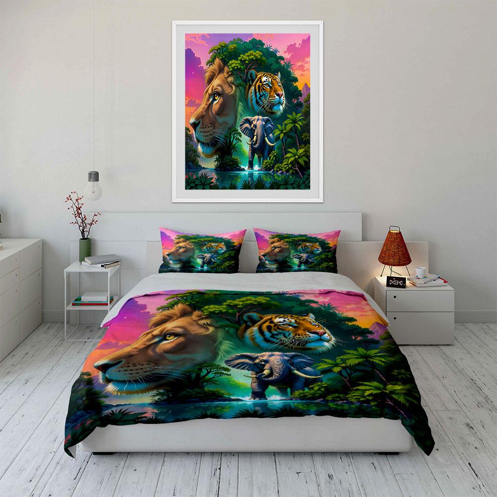 Dreamy Fusion Of Animals And Nature Duvet Cover Set With 3D Printing Design Soft Polyester Bedding Set All-Season Comfort