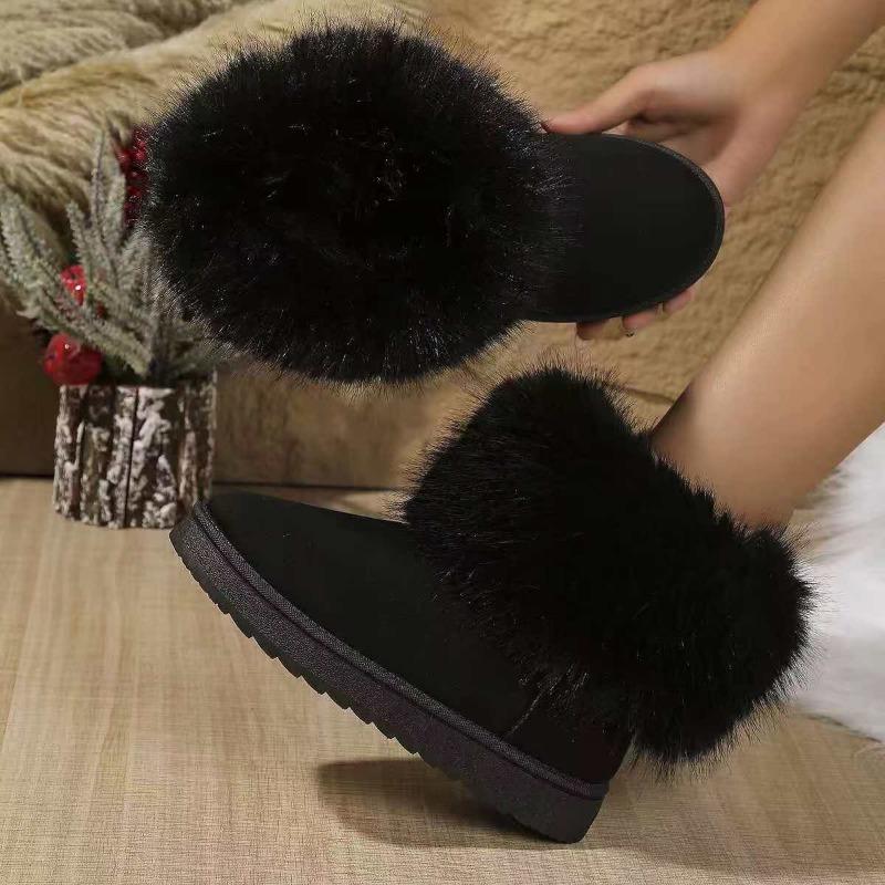 Large size snow boots women's cotton shoes piled and thickened outer wear casual warm fluffy boots