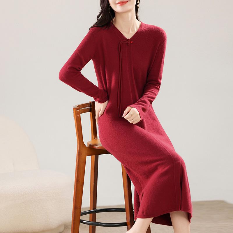 Women's Cashmere Dress Qinghe Cashmere 30% Cashmere 70% Wool Autumn and Winter Cashmere Skirt Soft and Warm