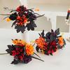 Fall Floral Arrangement Halloween Artificial Flower, Faux Sunflower Rose Bouquet with Black Harvest Party Decoration Maple Leaves, Autumn Fake
