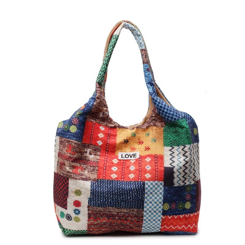 Printed one-shoulder environmentally friendly shopping bag, flower cloth storage, large-capacity one-shoulder handbag, portable canvas bag