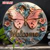 D Flat  A Single D Flat SpringThemed Round Aluminum Sign Featuring a Butterfly Design Perfect for Rustic Wall Decoration T