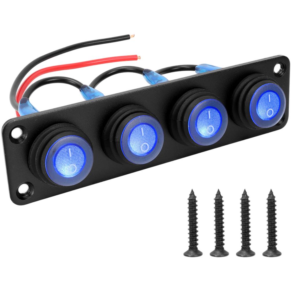01     Waterproof LED Switch Panel 12V 1- 6 Gang Marine Boat RV Car Toggle Button IP67  Blue Circular Joystick Switch Panel