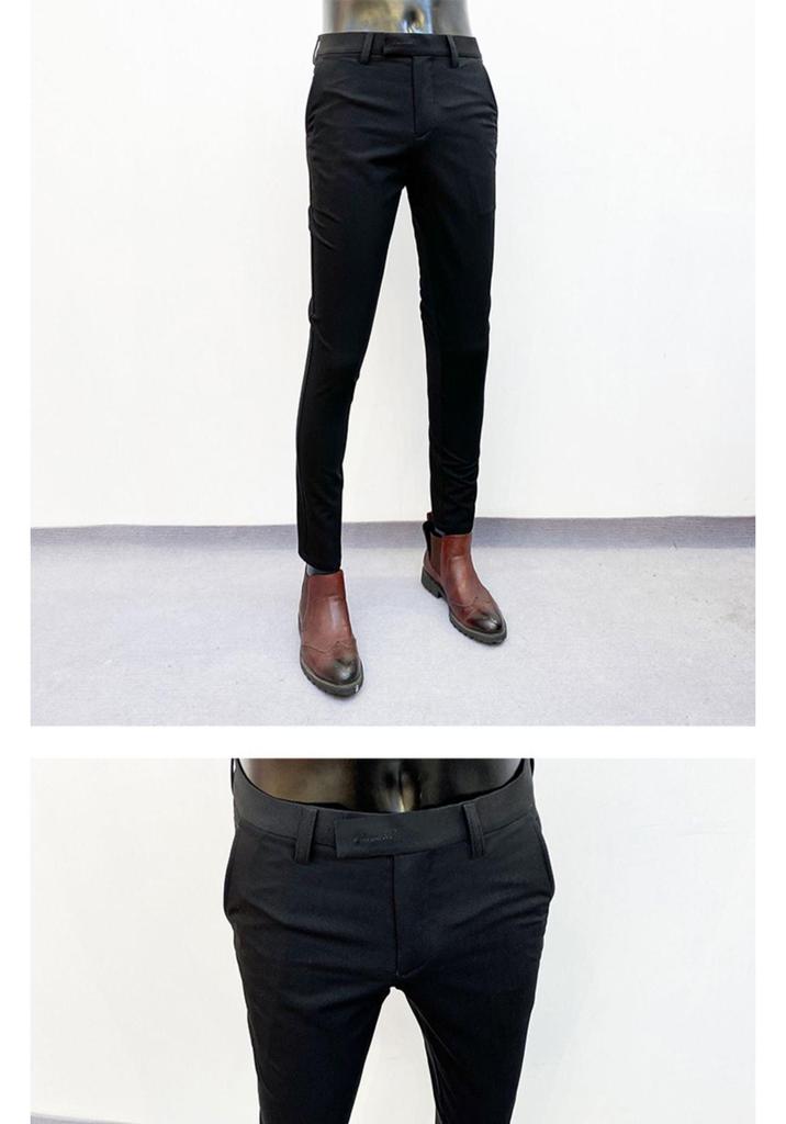 Men's Spring/Summer 2025 Elastic Slim Fit Korean Style Non-Iron Solid Color Business Casual Trousers