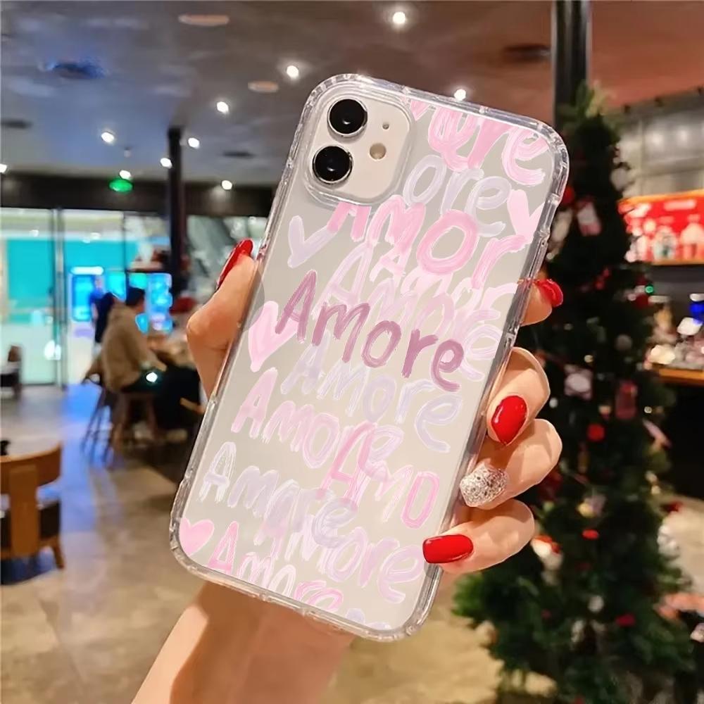 Romantic Amore & Heart Graffiti Clear Phone Case For iPhone 17 16 15 14 13 12 11 Pro Max 17 Air 15 Plus XS X XR Silicone Cover