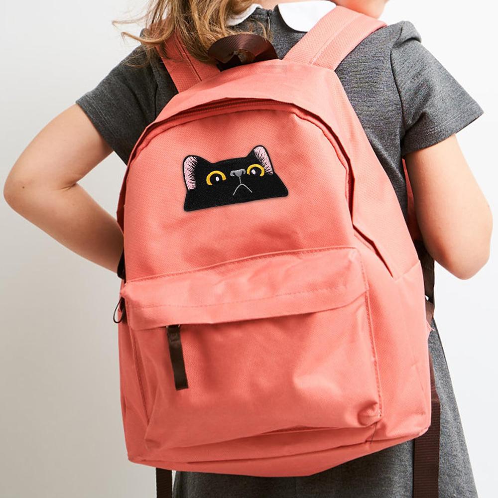 1 pieza de parche de tela bordado con cara de gato negro lindo, insignia de gato llorando, accesorios para bolsos de ropa DIY, parche de 3,8 x 7,6 cm