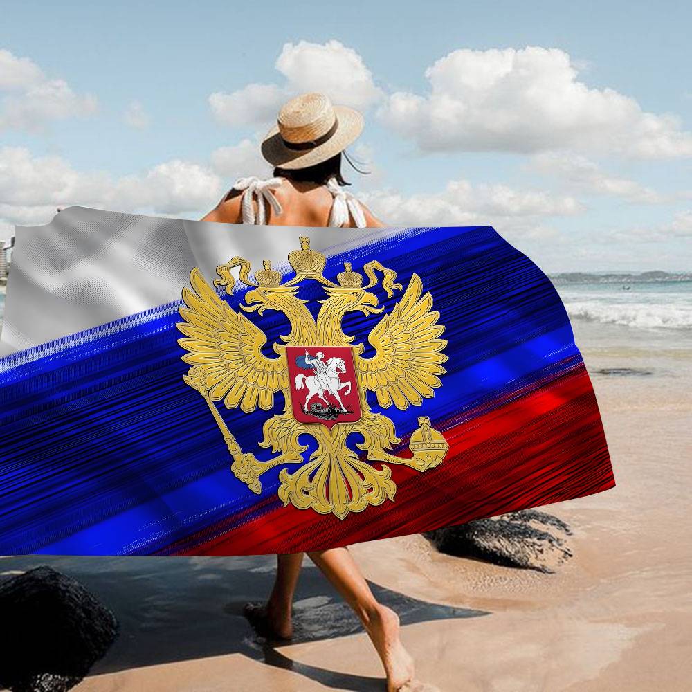 R-Russia-Flag Patriotic-Solemn Microfiber Blanket Quick Drying Beach Towels Oversized Printing Super Absorbent Pool Towel