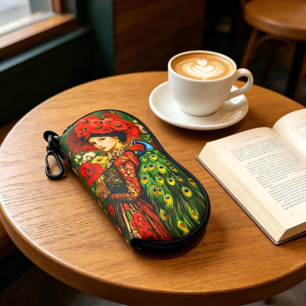 Peacock Girl Printed Glasses Case Pu Leather Sunglasses Case Glasses Box With Zipper Portable Eyeglass Bag Storage Glasses Bag