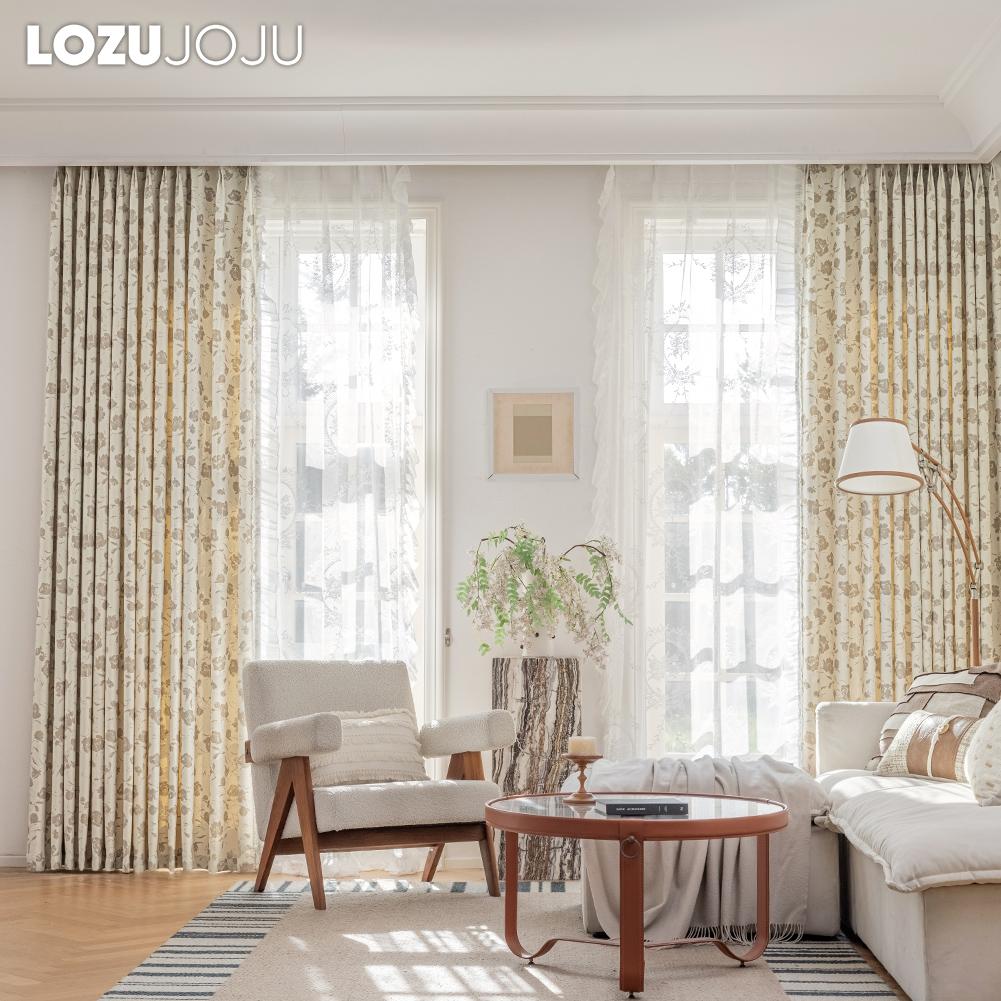 1 Stück 70-80% Verdunkelung Romantischer französischer Rosendruck Gerüschter Bequemer Vorhang für Schlafzimmer Wohnzimmer Wohnkultur LOZUJOJU