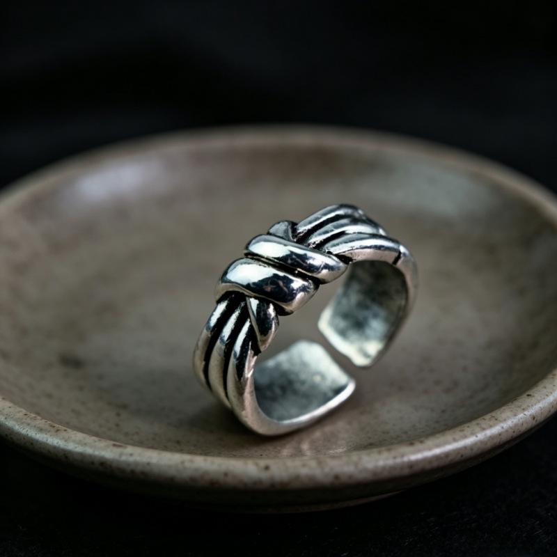 European & American Fashion Retro Smile Face Multi-layer Open Silver Ring - Trendy Korean Punk Simple Design for Women