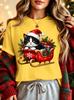 Cute Santa Hat Tuxedo Cat Sleigh Gift Womens Crew Neck Short Sleeve T Shirt Xmas Holly Snowflake Casual Graphic Tees For Ladies
