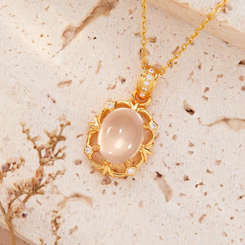 Vintage Light Luxury Natural Opal Amethyst Powder Crystal Pendant Necklace Women S S925 Silver Jewelry