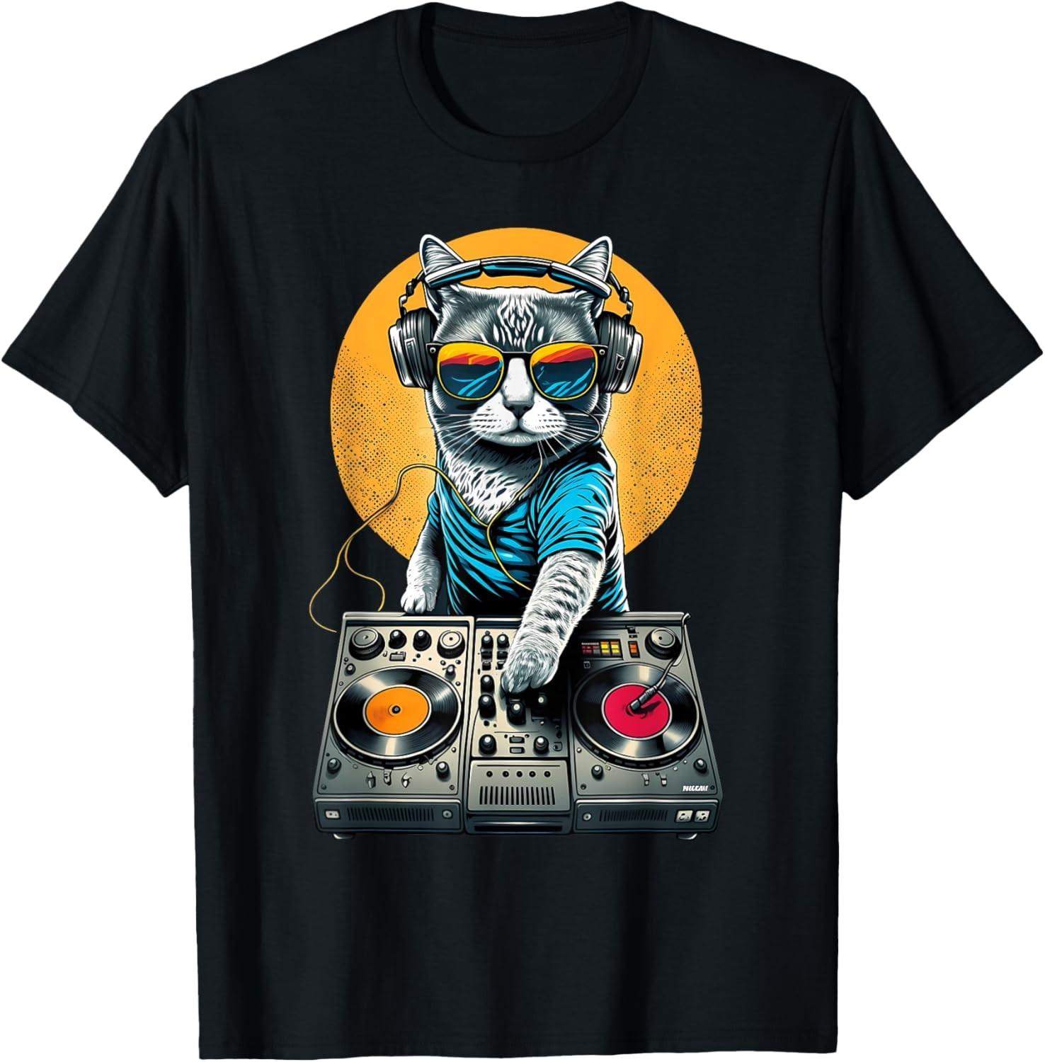 EDM Cat DJ, DJ Cat in Sunglasses, House Cat T-Shirt S