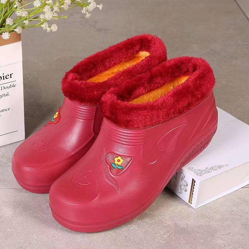 Womens Rain Boots Winter Waterproof Shoes Ankle Snow Boots Female Platform Thick-soled Plush Anti Slip Waterproof