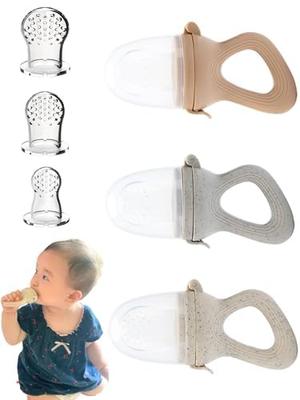 40Bandit Baby Food Feeder Fruit Feeder with 3 Silicone Tops Baby Food Cooking Set Teething Baby Pacifier (camel)