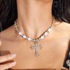 Autumn Winter Niche Light Luxury Pearl Cross Sweater Chain Women European Cross-border Elegant Commuter Daily Fashion Neck Accessory Gift
