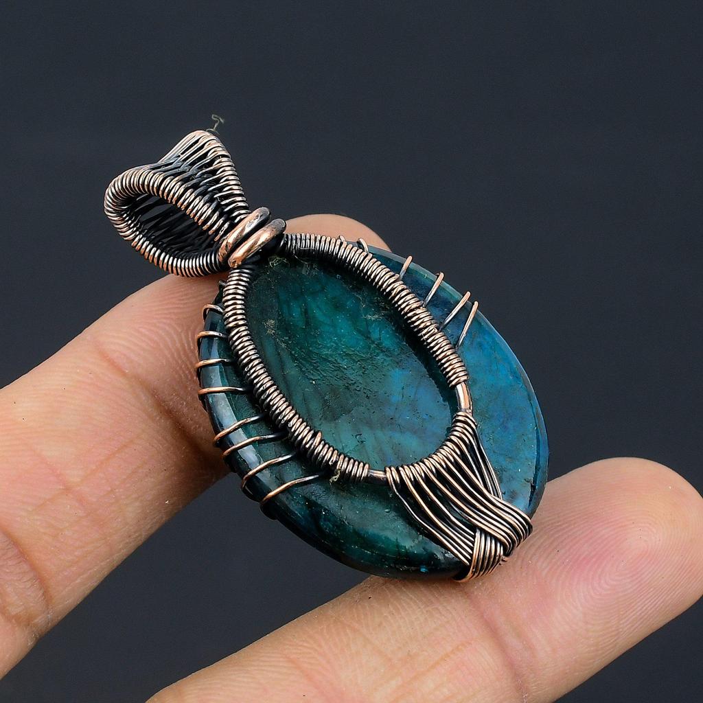 Tree Of Life Blue Flash Labradorite Handmade Pendant, Natural Gemstone Jewelry, 999 Copper Wire Wrapped Pendant Jewelry, For Gift