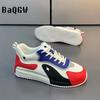Fashion Men Casual Shoes Fashion Leather Canvas Breathable Color Block Running Luxury Sneakers Height Increased Platform Board Shoes