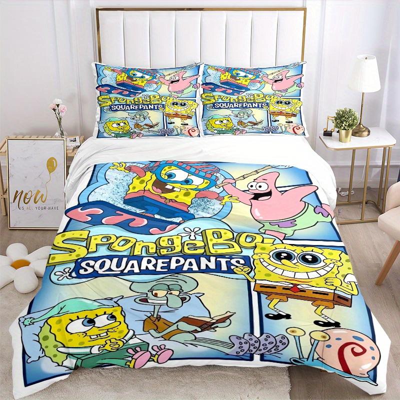 3pcs Handsome SpongeBob Quilt Cover Set (1 Quilt Cover + 2 Pillowcases Without Pillow Core), High-Definition Printing for Home and Dormitory.F020