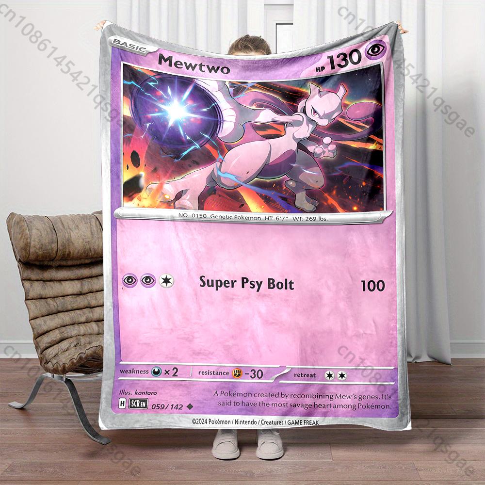1PC Pokemon Cards Mewtwo Print Blanket Children Adult Blanket Soft and Warm Bedding for Home Sofa Outdoor Travel Cover Blanket