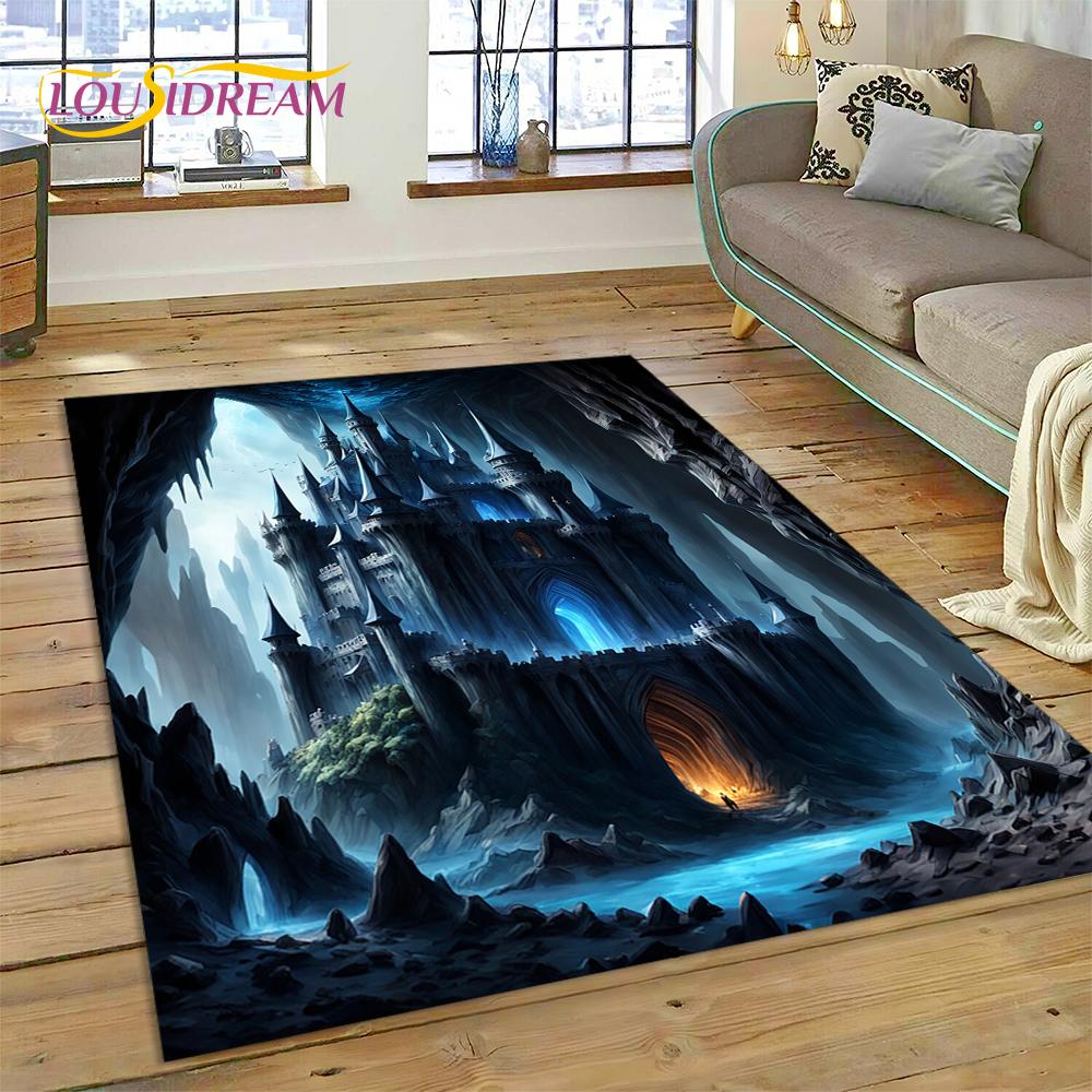 Dream Fairy Tale Castle Mysterious Gothic Cartoon Carpet Rug for Living Room Bedroom Home Sofa,Kid Area Rug Non-slip Floor Mat