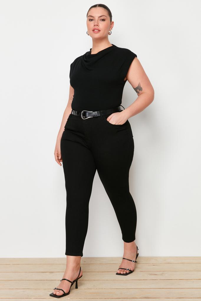Women's Style Plus Size Black Non-Fading High Waist Flexible Skinny Jeans