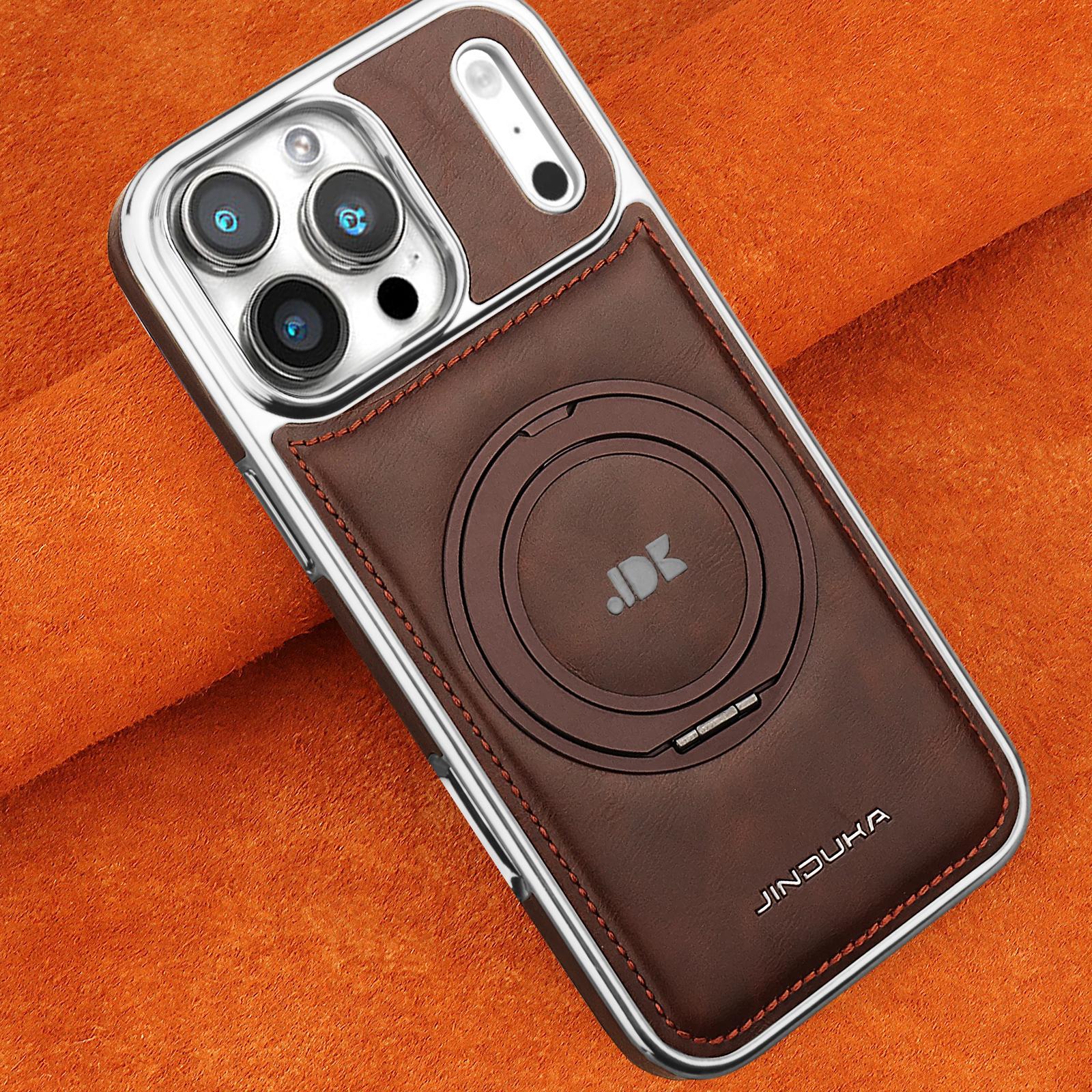

Luxury Magnetic 360 Rotating Kickstand Leather Phone Case For iPhone 17 Pro Max 16 Plus 15 14 13 Ring Holder for Magsafe Cover iPhone 15 Pro Max темно-коричневого кольору