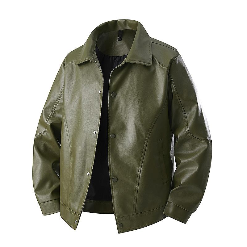 

Мужская кожаная куртка весенняя приталенная с лацканами повседневная куртка мужской топ ветрозащитная повседневная куртка XXXXL зелёный