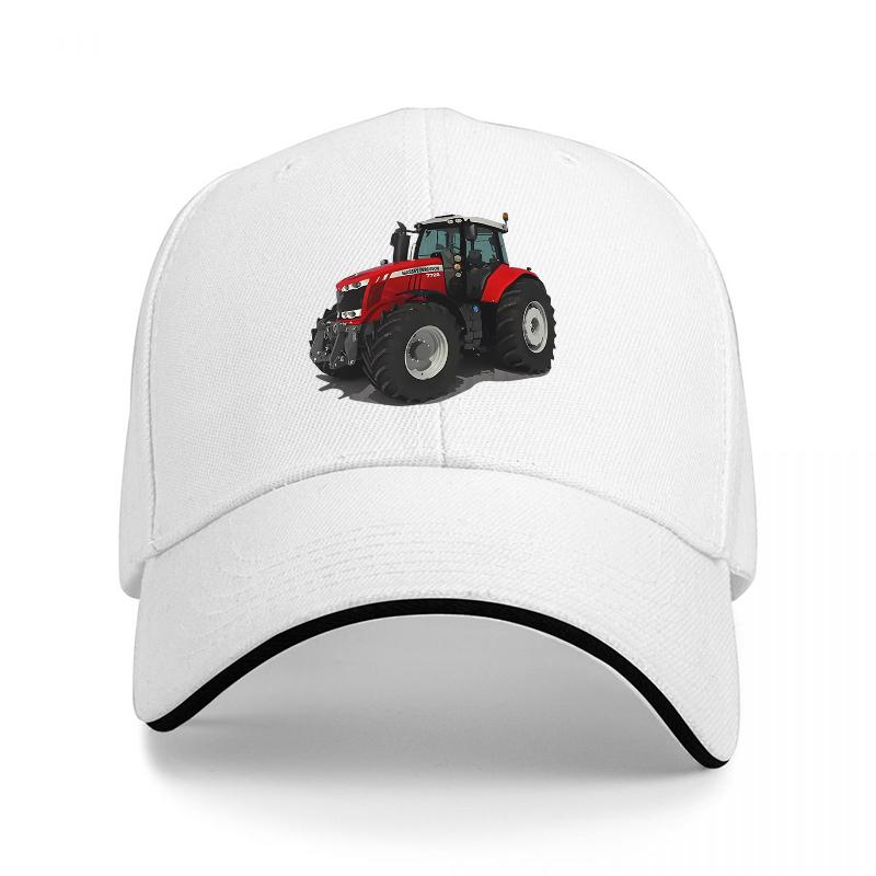 Baseballkappe mit rotem Traktordesign Klassischer Druck von Landmaschinen Verstellbare Kappe für Erwachsene Outdoor-Arbeit und Freizeitkleidung