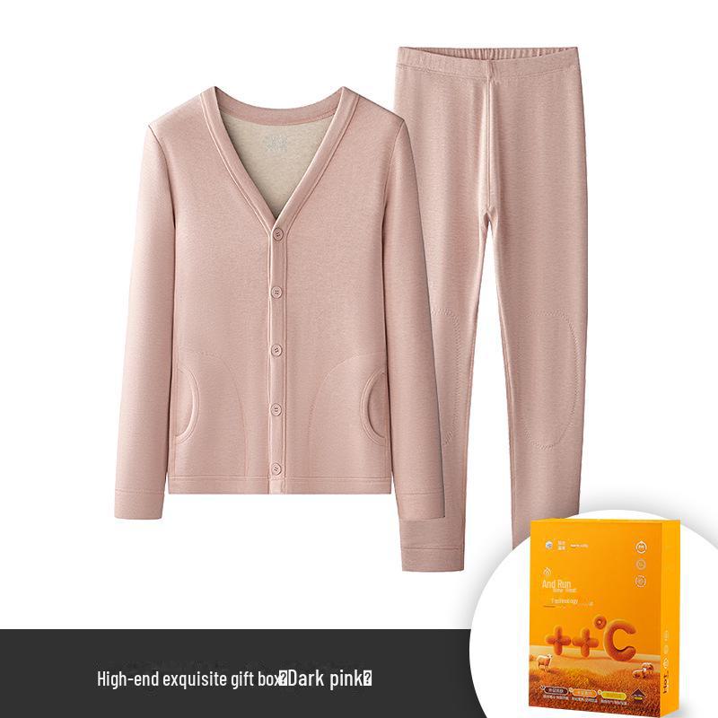 

Женский комплект из кардигана и брюк с подкладкой из верблюжьей шерсти и бархата для людей среднего и пожилого возраста — теплый, с длинным рукавом, осень/зима XL (121kg-140kg) темно-розовый