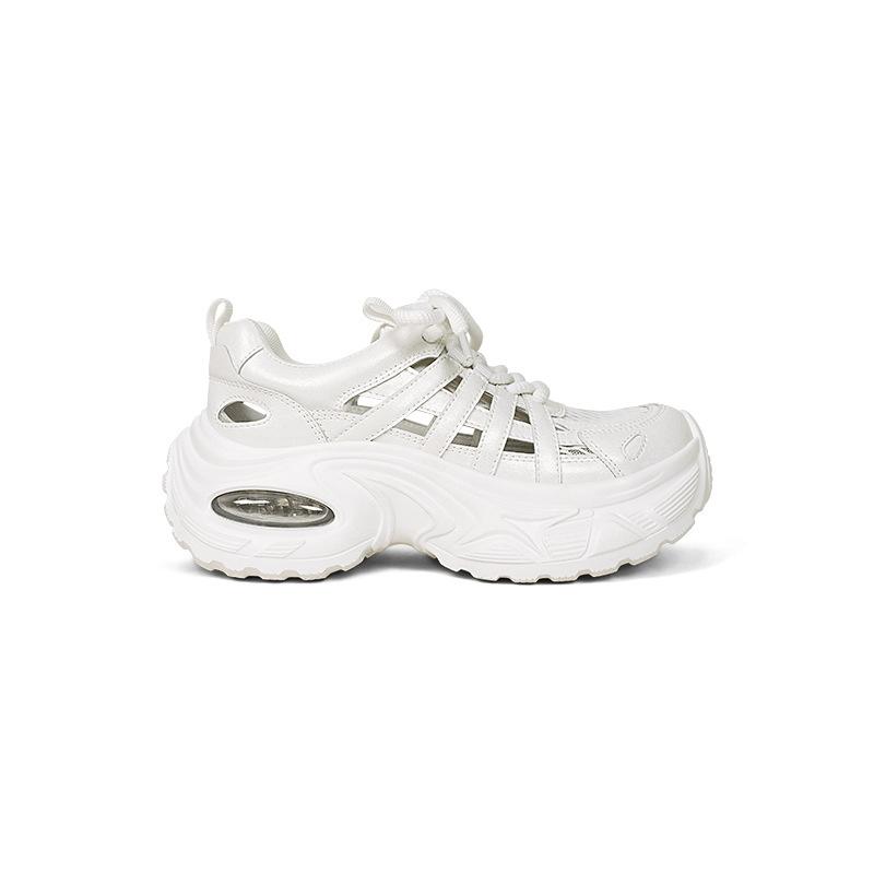 

Breathable mesh heightening platform dad shoes women 2025 new versatile round head lace-up casual sports shoes trendy shoes women 40 белый