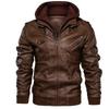 Hooded leather jacket men's fashion trend locomotive leather jacket large size middle-aged and young jacket hat detachable casual jacket pu