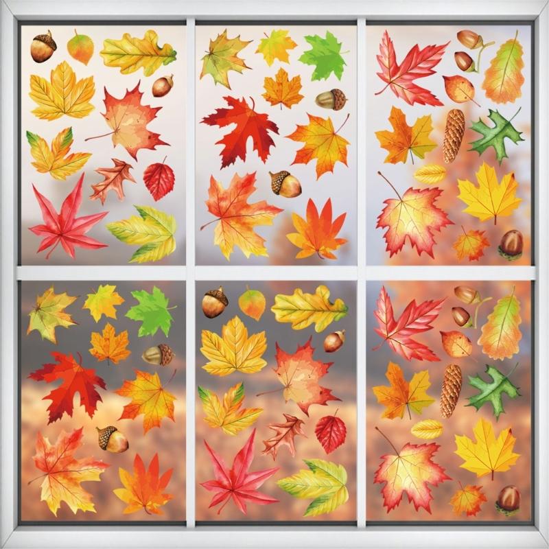6PCS Fall Window Cling Plastic For Living Room Bedroom Seasonal Decoration