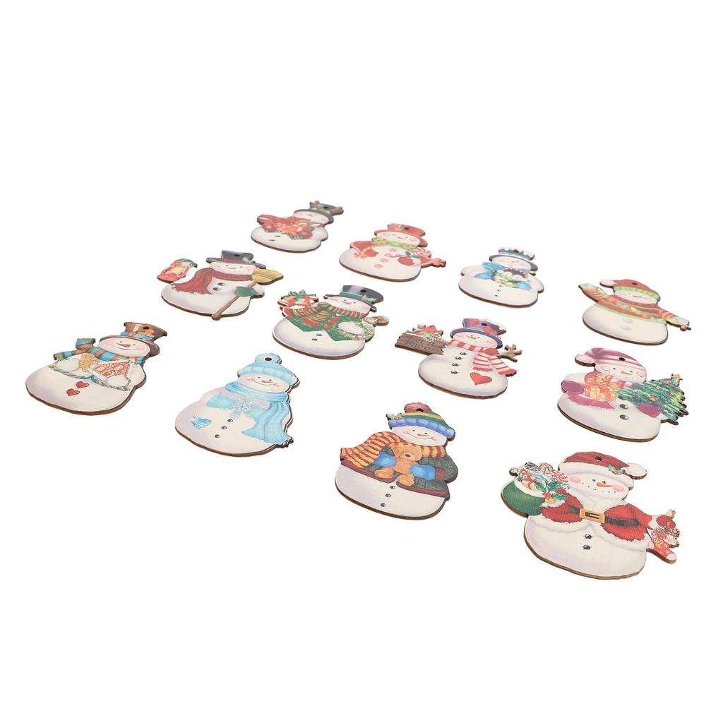 36PCS Xmas Snowmen Wood Ornaments Xmas Tree Hanging Decorations Crafts with Hemp Ropes for Winter Ho