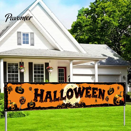 Festival Photo Booth Backdrop Halloween Fence Banner, 118 x 20 Inch Large Yard Sign Banner Flag, Scary Store Window Holiday Displays Party Hanging