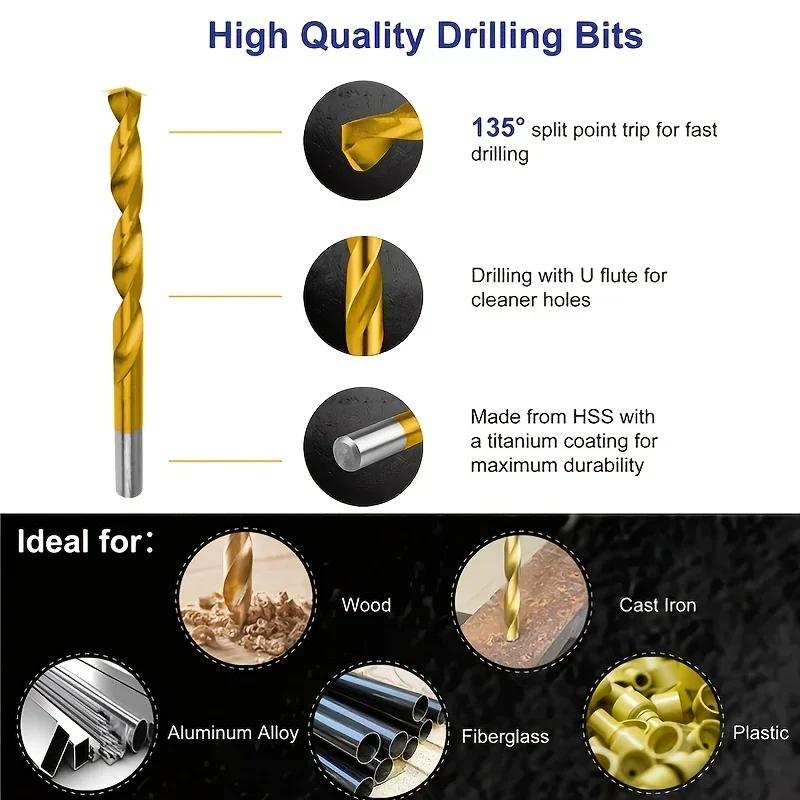 Straight Handle Twist Drill Bit High Speed Steel Titanium Plated 99pcs 1.5-10mm Drill Tool Set For Wood Plastic Alloy Drilling