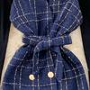 Sladký dvoudílný kostkovaný tvídový set Dámské Podzimní Zimní základní svetr a špagetový pásek Mini krátké šaty
