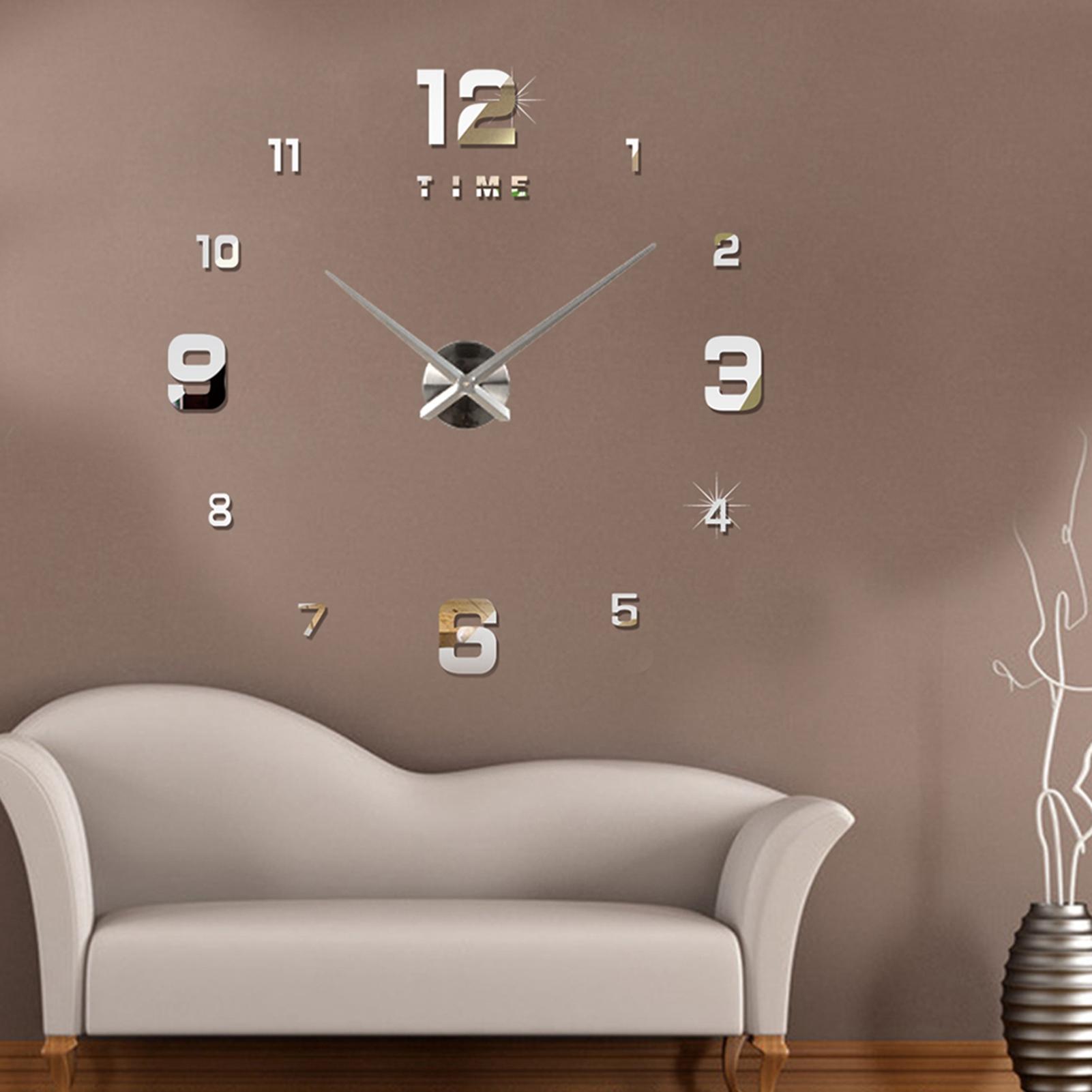 

DIY Wall Clock Frameless Silent Modern 3D Mirror Wall Sticker Clock for Bedroom Living Room Home Decoration Silver&EA005