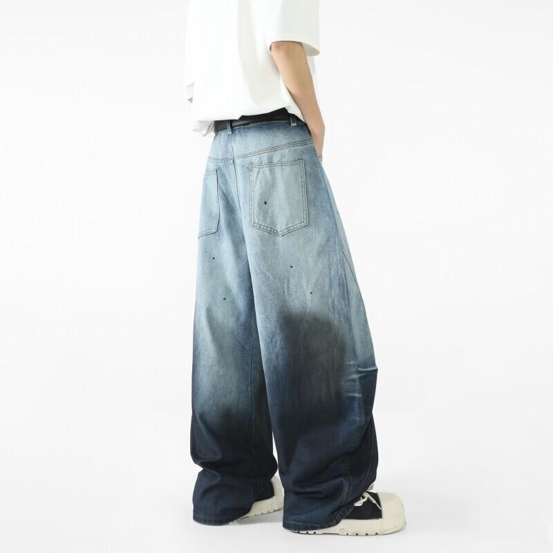 Spring new men's jeans American high street personality gradual change loose casual wide leg trousers