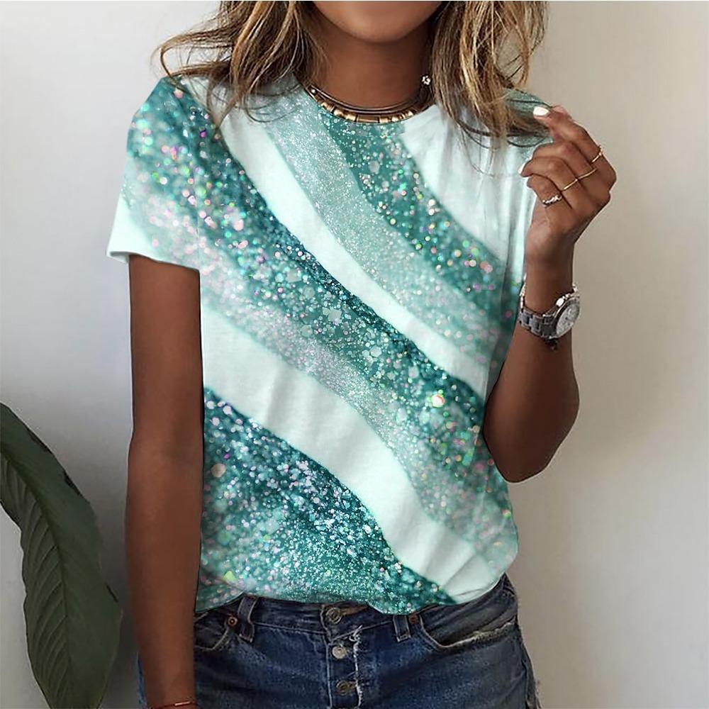 Women's T Shirt Basic Print Short Sleeve Regular Tops Round Neck Daily Weekend