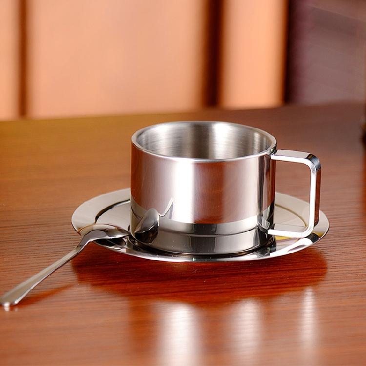 Double Walls Insulated Coffee Mugs with Saucer and Spoon for Home Hot Milk