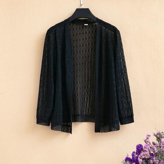 Summer Women's Short Lace Cardigan Thin Coat Shawl Plus Size Mesh Sunscreen Jacket