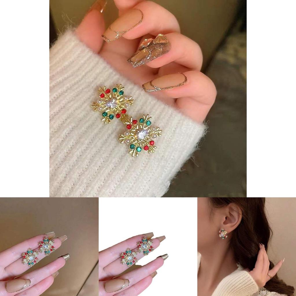 Christmas Snowflake Earrings With Crystals Geometric Alloy Design For Women