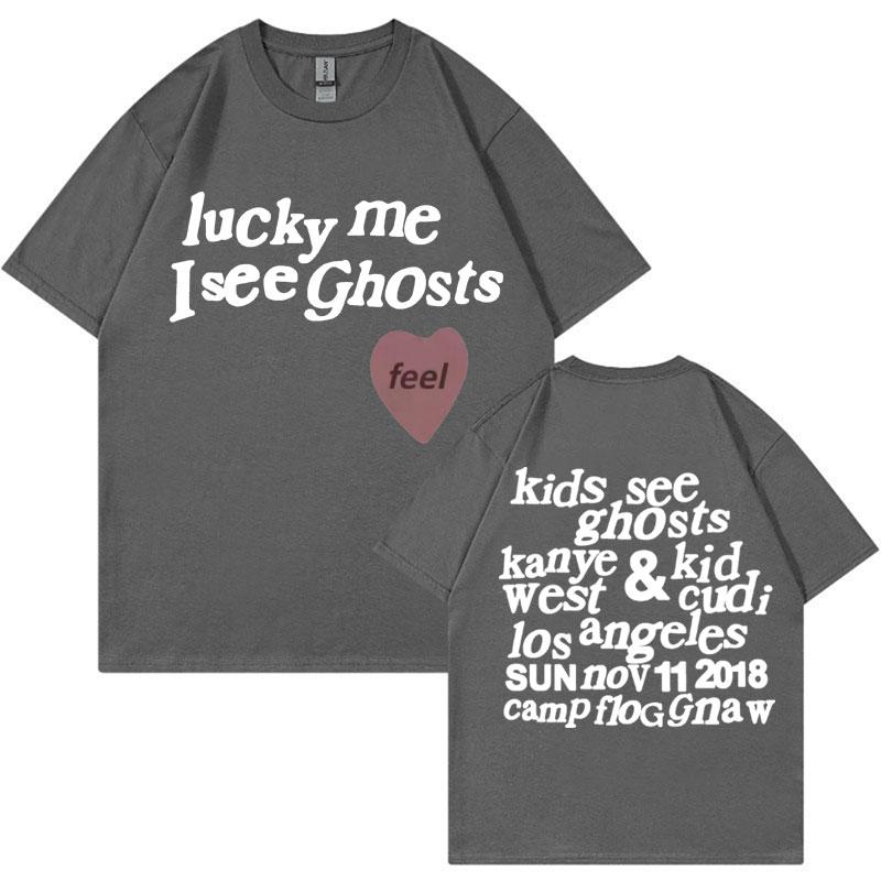 Kids See Ghosts T Shirt - Lucky Me I See Ghosts - Kanye West Letters 100% Cotton PrintingT Shirts Men Women Fashion Casual Tops