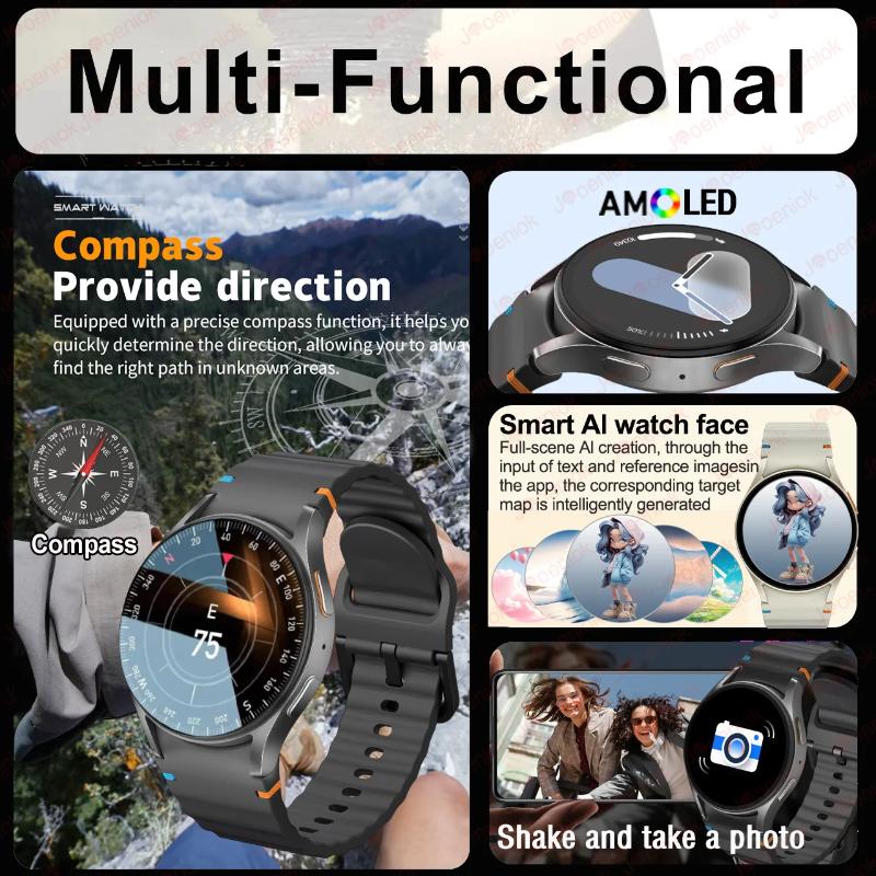 2025 New Watch 7 Smart Watch Men Women AMOLED HD Screen Compass Heart Rate Fitness Sport Waterproof Bluetooth Call Smartwatch