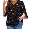 Damen Druck V-Ausschnitt Übergröße Tops 3/4 Ärmel Elegante Hemd-Tops